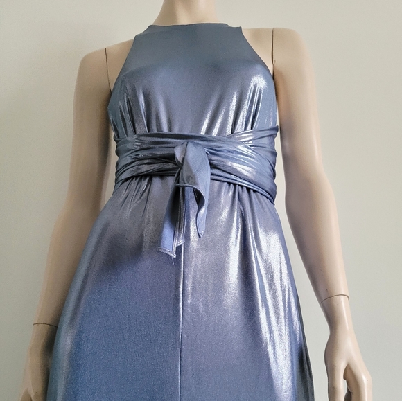 Halston Heritage | Sleeveless High-Neck Metallic Jersey Gown - Picture 13 of 16